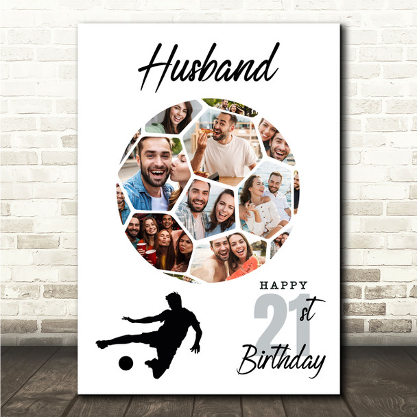 Photo Collage 21st Birthday Gift For Husband 14-Photo Football Print Or Canvas