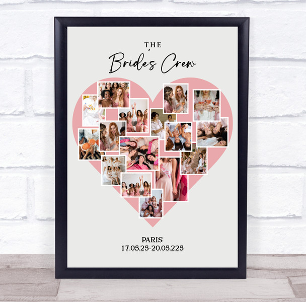 Photo Collage Hen Do Custom Gift For Bride 16-Photo Pink Heart Print Or Canvas
