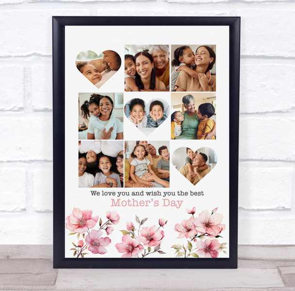 Photo Collage Gift For Mummy Mother's Day 9-Photo Pink Floral Print Canvas