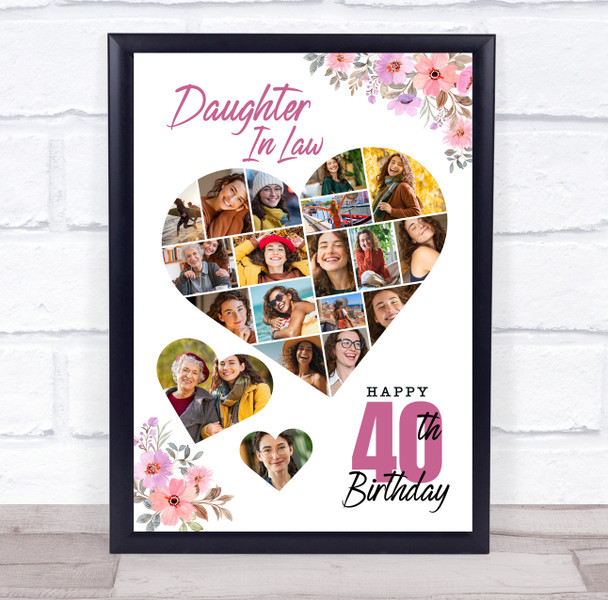 Photo Collage 40th Birthday Gift For Daughter-In-Law 19-Photo Print Canvas