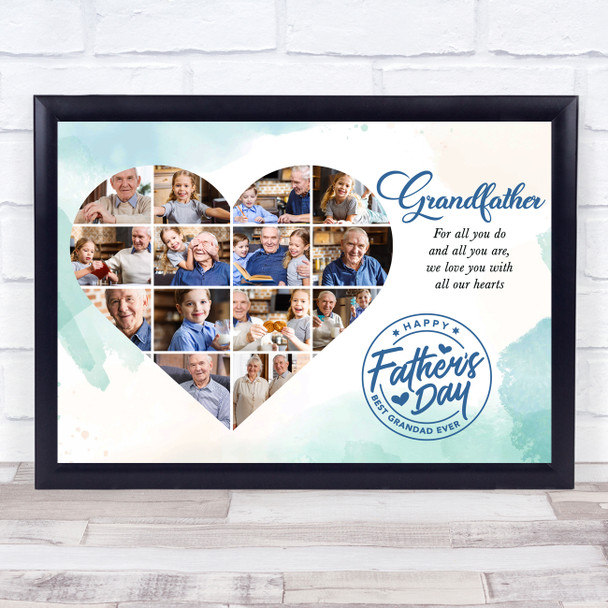 Photo Collage Gift For Grandfather Father's Day 14-Photo Blue Print Or Canvas