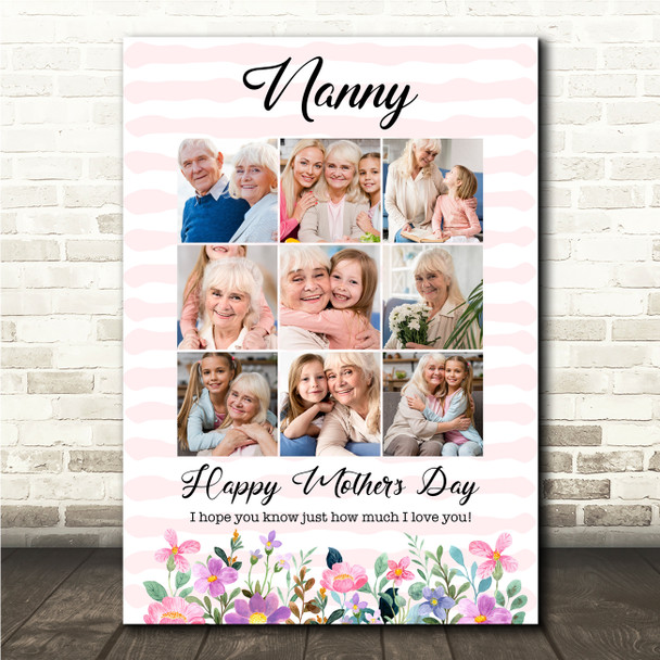 Photo Collage Gift For Nanny Mother's Day 9-Photo Pink Floral Print Or Canvas
