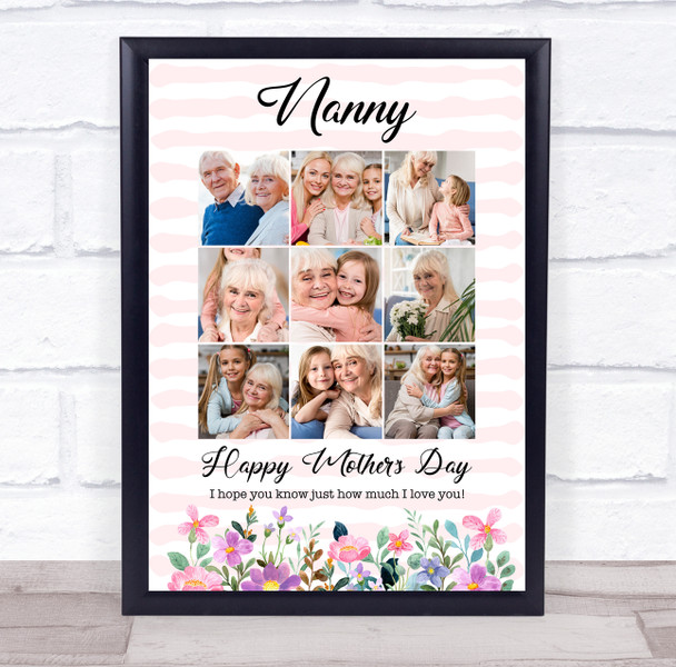 Photo Collage Gift For Nanny Mother's Day 9-Photo Pink Floral Print Or Canvas