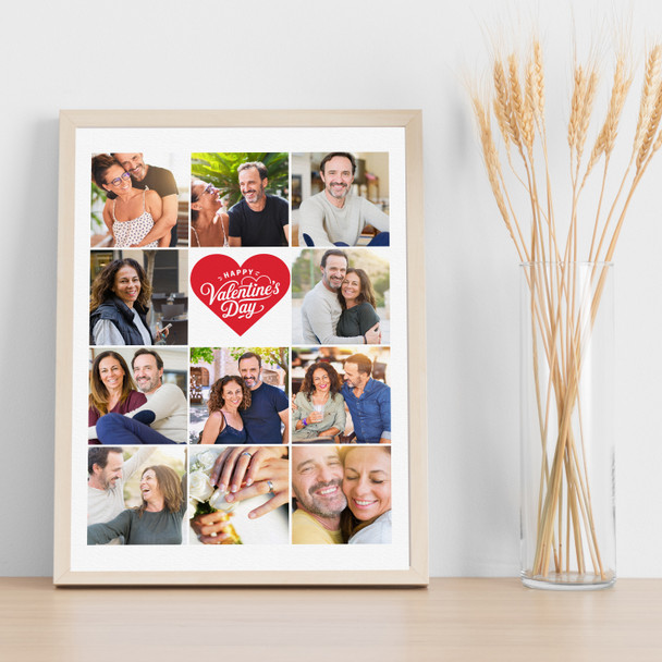 Photo Collage Valentine's Day Gift 11-Photo Pink Floral Heart Print Or Canvas