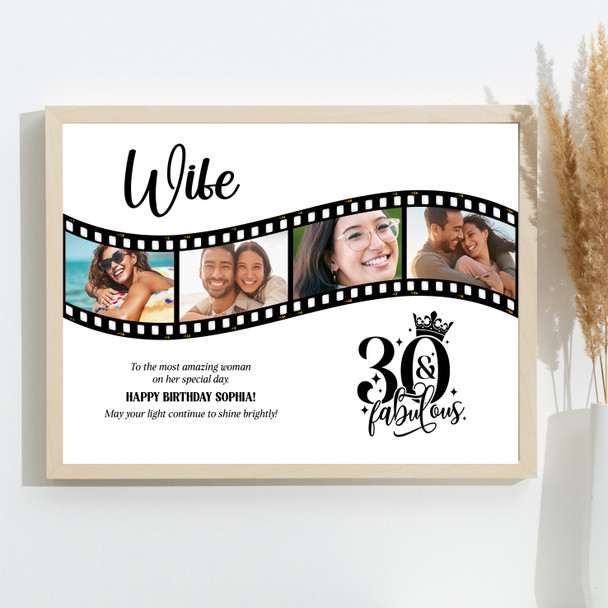 Photo Collage 30th Birthday Gift For Wife 4-Photo Camera Film Print Or Canvas