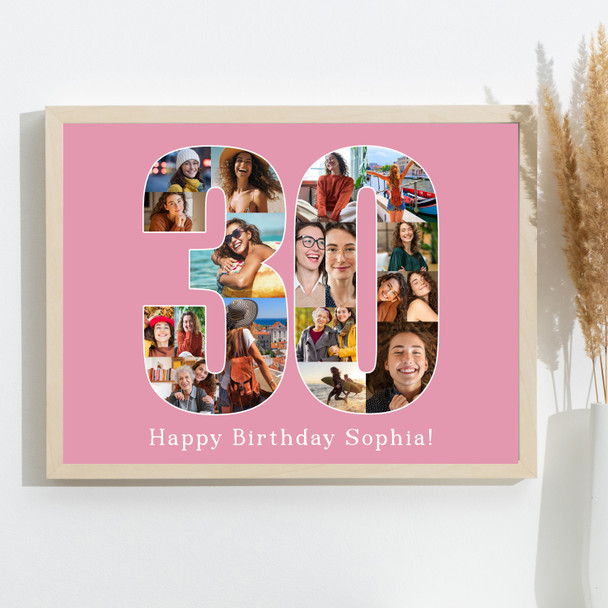 Photo Collage Print Or Canvas 30th Birthday Custom Gift For Her 18-Photo 30 Pink