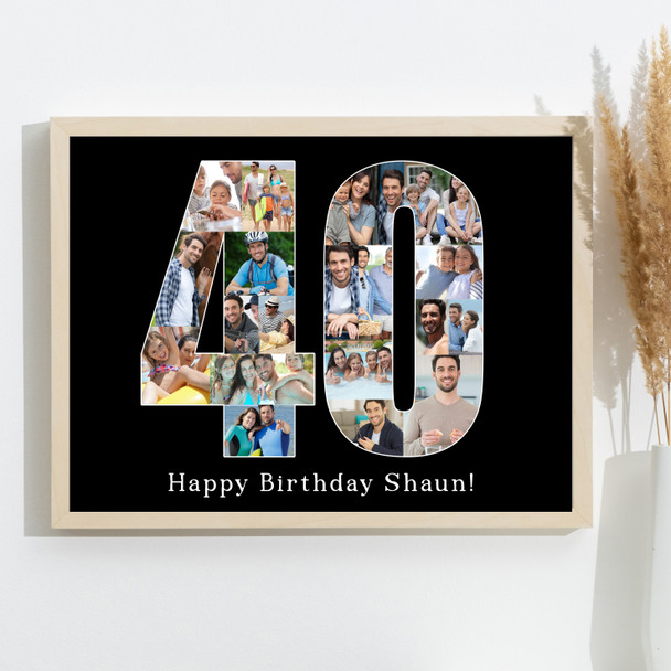 Photo Collage Print Canvas 40th Birthday 19-Photo Birthday Gift For Him 40 Black