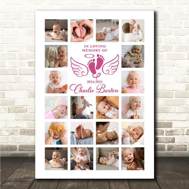 Photo Collage Print Or Canvas Kids Memorial Gift For Anyone 20-Photo Pink Wings Photo Collage Print Or Canvas Kids Memorial Gift For Anyone 20-Photo Pink Wings