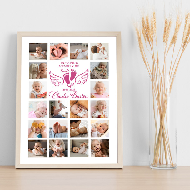 Photo Collage Print Or Canvas Kids Memorial Gift For Anyone 20-Photo Pink Wings Photo Collage Print Or Canvas Kids Memorial Gift For Anyone 20-Photo Pink Wings