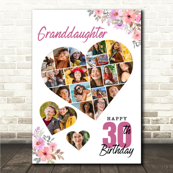 Photo Collage Print Canvas 30th Birthday Gift For Granddaughter 19-Photo Floral