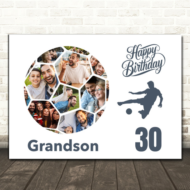 Photo Collage Print Or Canvas 30th Birthday Gift For Grandson 14-Photo Football