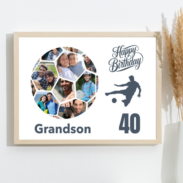Photo Collage Print Or Canvas 40th Birthday Gift For Grandson 14-Photo Football