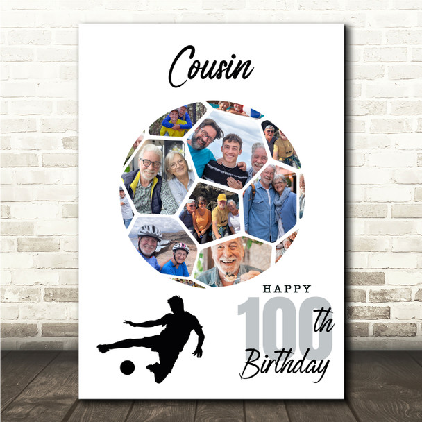 Photo Collage Print Or Canvas 100th Birthday Gift For Cousin 14-Photo Football