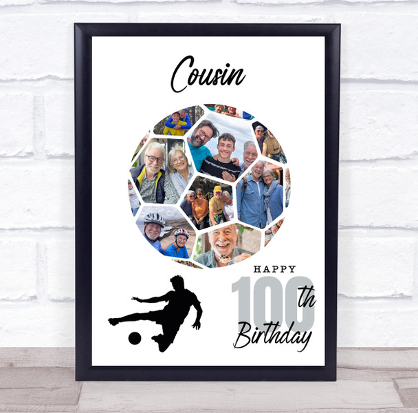 Photo Collage Print Or Canvas 100th Birthday Gift For Cousin 14-Photo Football