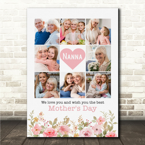 Photo Collage Print Or Canvas Gift For Nanna Mother's Day 9-Photo Pink Floral