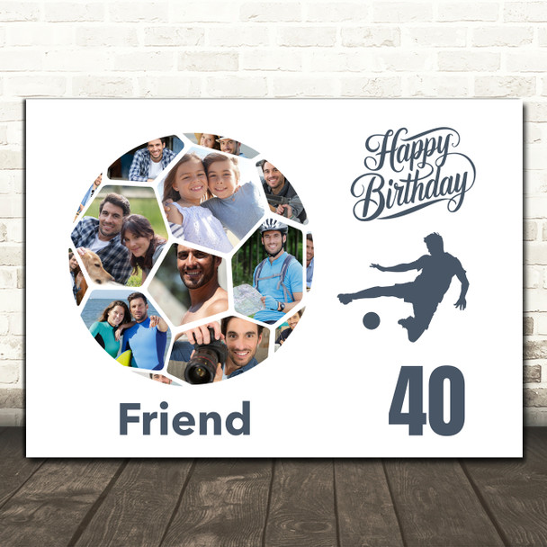 Photo Collage Print Or Canvas 40th Birthday Gift For Friend 14-Photo Football