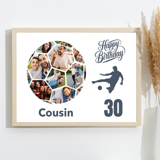 Photo Collage Print Or Canvas 30th Birthday Gift For Cousin 14-Photo Football