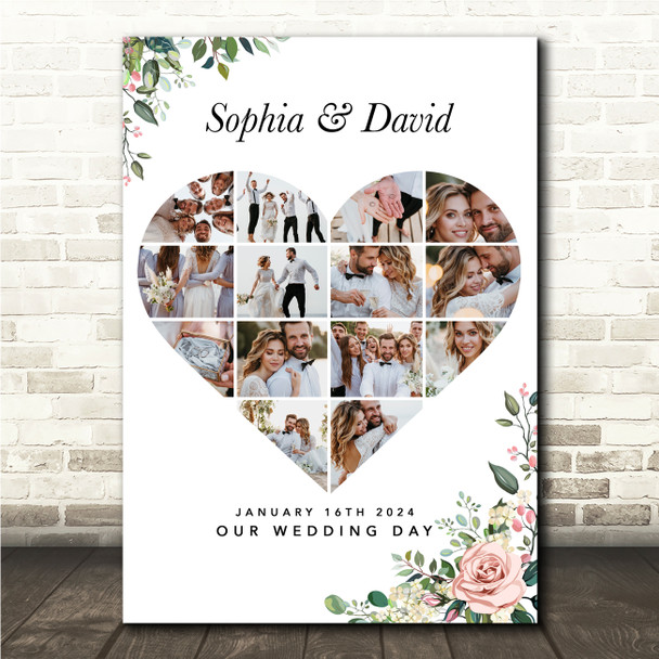 Photo Collage Print Or Canvas Wedding Custom Gift 14-Photo Heart Pink Floral