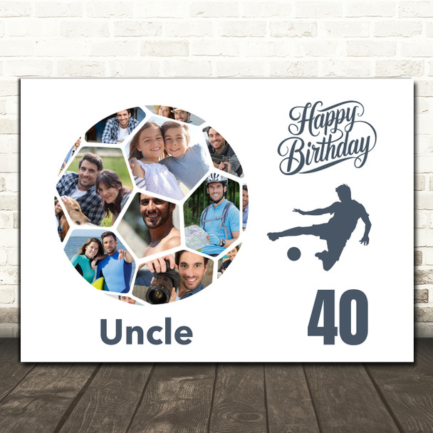 Photo Collage Print Or Canvas 40th Birthday Gift For Uncle 14-Photo Football