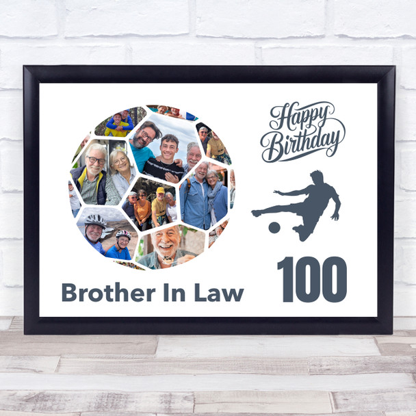 Photo Collage 100th Birthday Gift For Brother-In-Law 14-Photo Football Print