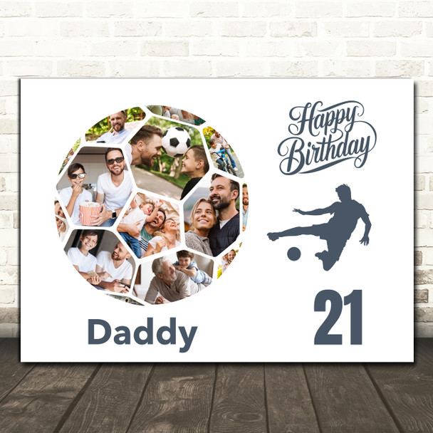 Photo Collage Print Or Canvas 21st Birthday Gift For Daddy 14-Photo Football