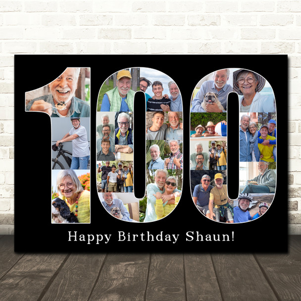 Photo Collage Print 100th Birthday 23-Photo Birthday Gift For Him 100 Black