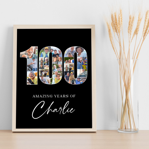 Photo Collage 100th Birthday 23-Photo Birthday Gift For Him 100 Black Print