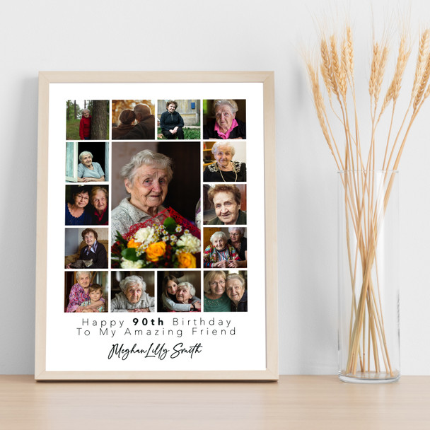 Photo Collage Print Or Canvas 90th Birthday Custom Gift For Friend 15-Photo