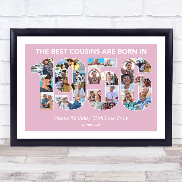 Photo Collage Pink Birthday Gift For Cousin Female 24-Photo Year 1956 Print