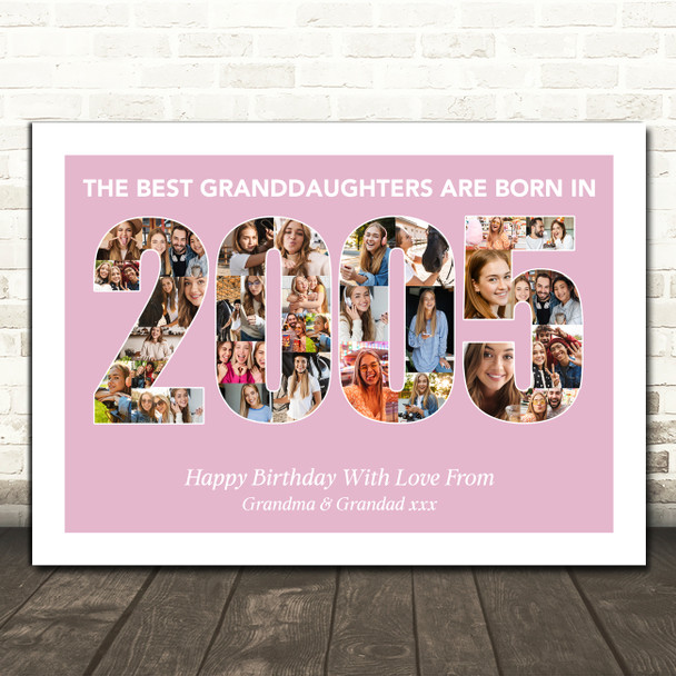 Photo Collage Pink Birthday Gift For Granddaughter 33-Photo Year 2005 Print