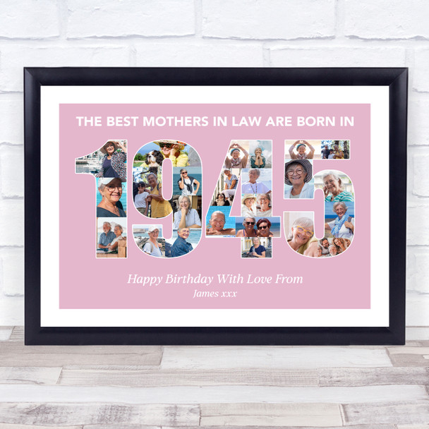 Photo Collage Pink Birthday Gift For Mother-In-Law 25-Photo Year 1945 Print