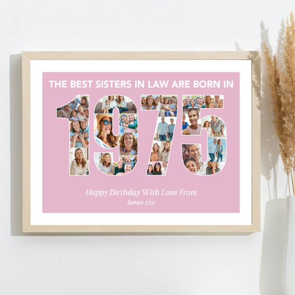Photo Collage Pink Birthday Gift For Sister-In-Law 22-Photo Year 1975 Print