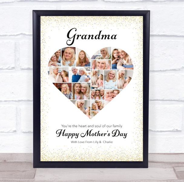 Photo Collage Gift For Grandma Mother's Day 17-Photo Gold Dots Frame Print