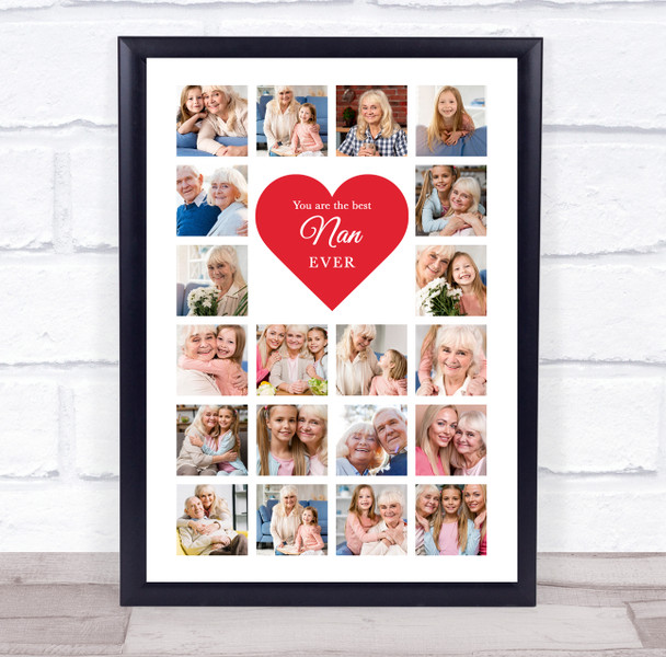 Photo Collage Print Or Canvas Gift For Nan Mother's Day 20-Photo Red Heart