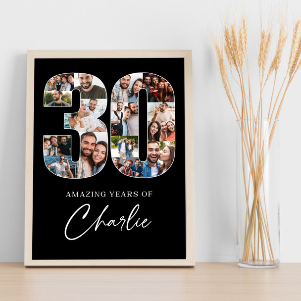 Photo Collage Print Or Canvas 30th Birthday Gift For Him 18-Photo 30 Black