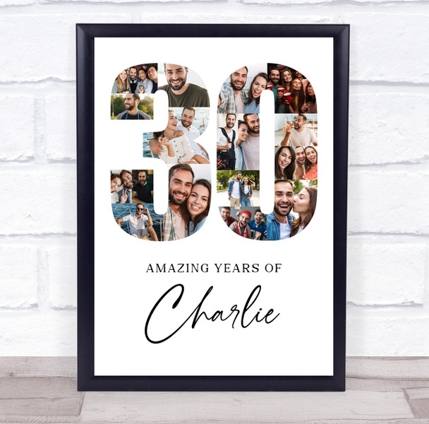 Photo Collage Print Or Canvas 30th Birthday Gift For Him 18-Photo 30 White