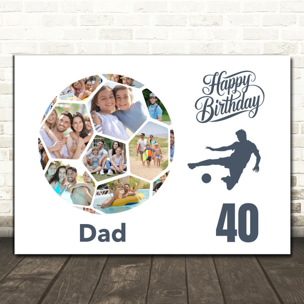 Photo Collage Print Or Canvas 40th Birthday Gift For Dad 14-Photo Football