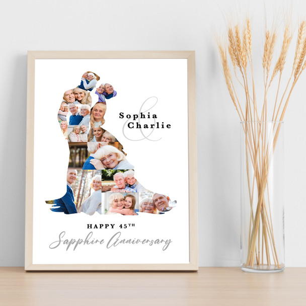 Photo Collage Sapphire 45th Wedding Anniversary Gift 14-Photo Couple Print