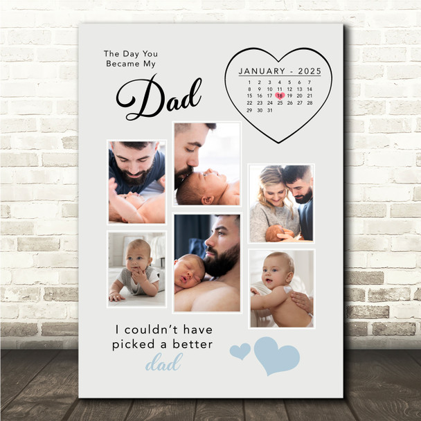 Photo Collage First Father's Day Gift For Dad 6-Photo Calendar Date Print Canvas