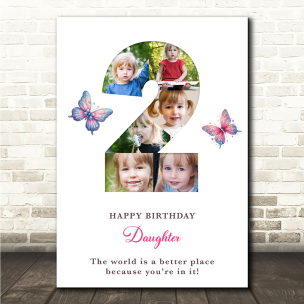 Photo Collage 6-Photo 2nd Birthday Gift For Toddler Girls Butterfly Print Canvas