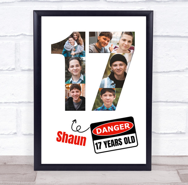 Photo Collage 7-Photo 17th Birthday Gift For Teens Boys Danger Sign Print Canvas