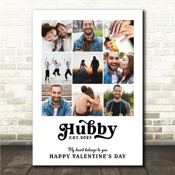 Photo Collage Valentine's Day 9-Photo Custom Gift For Hubby Husband Print
