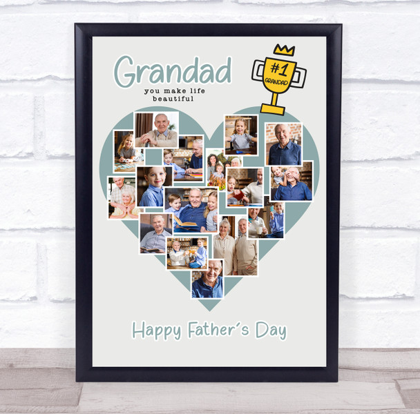Photo Collage Gift For Grandad Father's Day 16-Photo Blue No.1 Dad Print Canvas