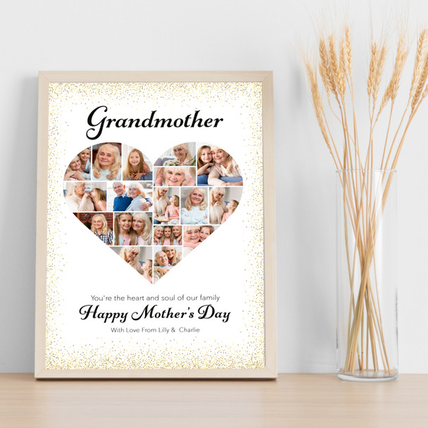 Photo Collage Gift For Grandmother Mother's Day 17-Photo Gold Dots Print Canvas