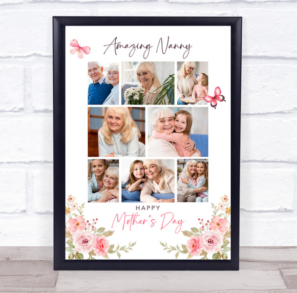 Photo Collage Gift For Nanny Mother's Day 8-Photo Pink Butterflies Print Canvas