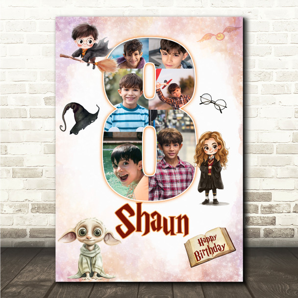 Photo Collage 6-Photo 8th Birthday Gift For Kids Boys Harry Potter Print Canvas