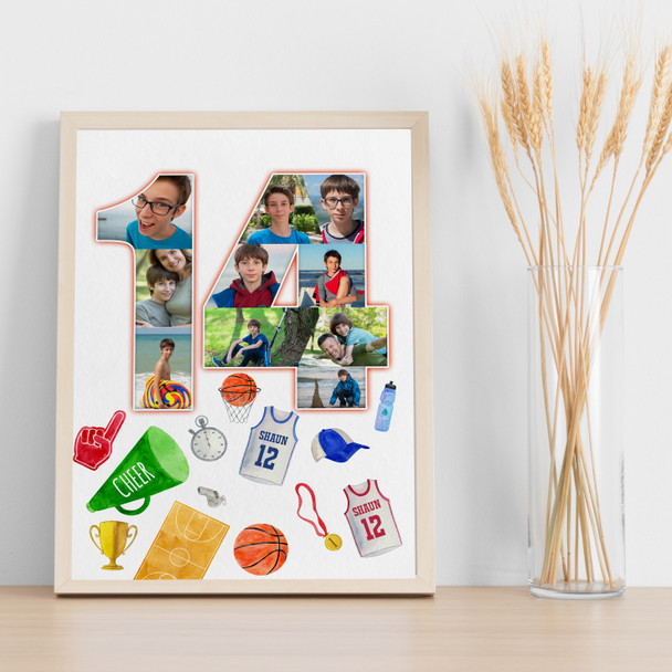 Photo Collage 10-Photo 14th Birthday Gift For Teen Boys Basketball Print Canvas