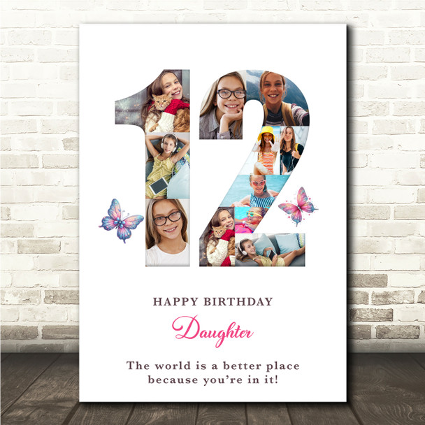 Photo Collage 11-Photo 12th Birthday Gift For Kids Girls Butterfly Print Canvas