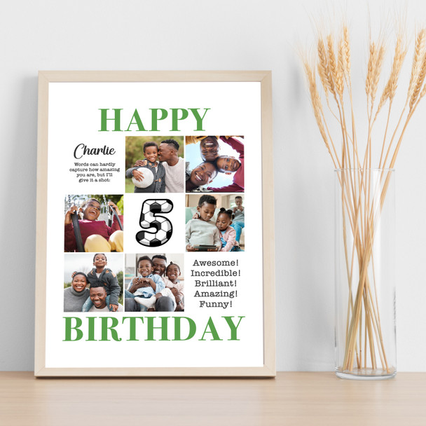 Photo Collage Kids Birthday Gift For Boys Any Age 6-Photo Football Print Canvas