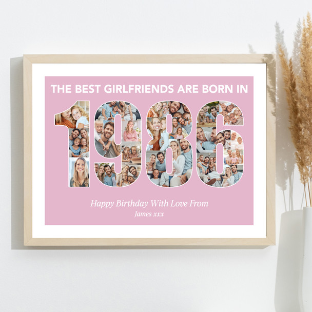 Photo Collage Pink Birthday Gift For Girlfriend 23-Photo Year 1986 Print Canvas